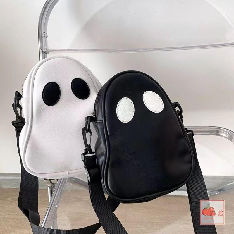 Ghost Crossbody Shoulder Strap PU Leather Gothic Zip Bag (Black),