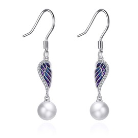 YFN Angel Wings Earrings Sterling Silver Pearl Feather Jewellery Gifts for Women Girls