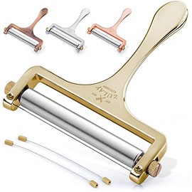 Zulay Cheese Slicer With Adjustable Thickness - Wire Cheese Slicer For Mozzarella Cheese, Cheddar Cheese, Gouda Cheese - Cheese Slicers For Block Cheese Heavy Duty With 2 Extra Wires (Gold)