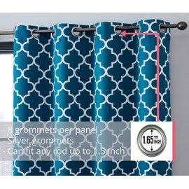 HLC.ME Lattice Print 63 Inch Blackout Curtains - Thermal Insulated Sleep Well Room Darkening Grommet Window Drapes Curtain Panels for Bedroom - Dark Teal Blue - Set of 2-52 x 63 Inch Length