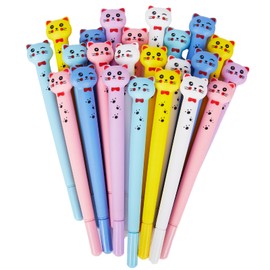 LWDDLDHY 24 Pcs Colorful Cat Pens, Cartoon Cat Pens Set for Kids Girls, Kawaii Gel Pens 0.5mm Black Ink Ballpoint Pens for School Office Supplies