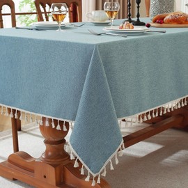 meioro Rectangular Tablecloth, Water-Resistant with Lotus Effect, Tassel Tablecloth Polyester Table Cover, Waterproof Tablecloths, Table Protector for Kitchen, Dining Room, Banquet Decoration (Blue,