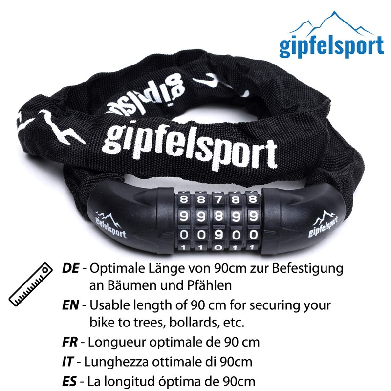 gipfelsport Bicycle Lock - Chain Lock with Numbers I Bicycle