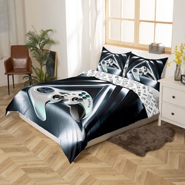 Tbrand Gamepad Bed Set for Gamers Children Boys Video Game Gamepad Duvet Cover Set Girls Teen Modern Game Controller Bedding Set 135 x 200 cm Novelty Action Buttons Decor Grey White