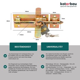 KOTARBAU® Bolt Bolt 150 mm with Padlock Double-Sided Lock Gate Bolt Push Bolt Door Bolt Gate Slide Door Lock Robust