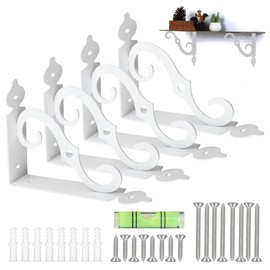 Pack of 4 Shelf Brackets, White, 14 cm x 11 cm Shelf Brackets, Vintage, Cast Iron Shelf Brackets, Rustic Shelf Brackets with Screws, Heavy Duty Brackets, Wall Bracket for Wall Mount, Garden, DIY