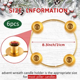 6 Pieces Christmas Advent Wreath Ring Advent Ring Candle Holder Gold Candle Wreaths Rings Xmas Metal Wrought Iron Candlestick Taper Metal Candle Holder for Christmas Advent Home Table Decorations