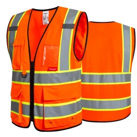 ProtectX 9 Pockets Safety Vest for Men Women High Visibility Reflective Vest for Construction Work Class 2 Orange XX-Large