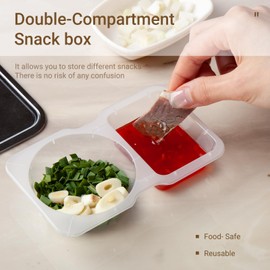 Seodon Snack Containers Double Compartment Snack Packs with Lids Grab and Go Snack Prep Box Meal Prep 2 Compartments Condiment Dipping Containers (20 Pcs)