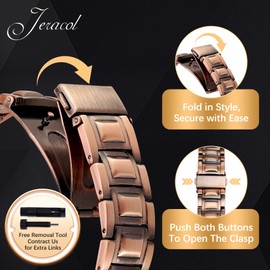 Jeracol Copper Magnetic Bracelet for Men, Men's Copper Bracelet with 3X Ultra Strength Magnets(3800 Gauss Each), Unique Folding Clasp Wristband Brazaletes with Adjustment Tool and Jewelry Gift Box
