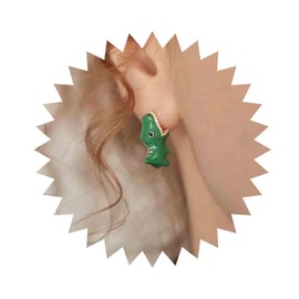 Dervivea Vintage 3D Dinosaur Stud Earring Green Dinosaur Earrings Tiny Dinosaur Bite Earrings Cartoon Dino Earrings Enamel Dino Stud Earrings Jewelry for Women and Girls