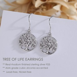 CELESTIA Tree of Life Earrings Sterling Silver, 925 Solid Silver Hook & Dangle Eardrop for Women and Girls, Family Bond Jewellery Gifts for Her
