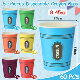 SiliFine 60 Pcs Crayon Paper Cups 8.45 oz Back to School Disposable Paper Cups Drinking Tea Coffee Cute Snack Supplies for First Day of School Party Supplies, 6 Colors