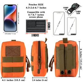 bvya 2 Pack Tactical Molle Pouch Multi-Purpose Compact Waist Pack Water-Resistant Small Utility EDC Pouch with Flag Patch for Molle Backpack, Mini Compass Included