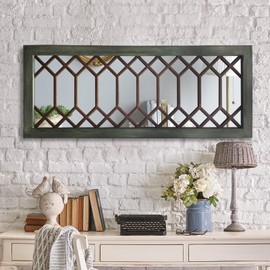 TopCity Farmhouse Mirror Decorative Rustic Wall Mirror Large Vintage Wooden Framed Wall Decor for Bedroom, Living Room,Entryway,43.3X 17.7inch