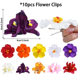 10PCS Hawaiian Flower Hair Clips for Women Plumeria Hibiscus Hair Clips 3.5 Inch Artificial Flower Clips Bohemian Hairpin for Vacation Beach Party Girls Gifts
