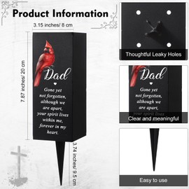 Hushee Memorial Grave Decorations Cemetery Cardinal Flower Vase Metal Gravesite Flower Holder with Spike Graves Metal Funeral for Loss of Loved One Cemetery Outdoors Yard Garden(Dad)
