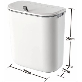 BCOM Garbage Can Hang Over Doors and Drawers, With Lid, Large Capacity, 2.9 gal (9 L), Improved Kitchen, Toilet, Lavatory Trash Can