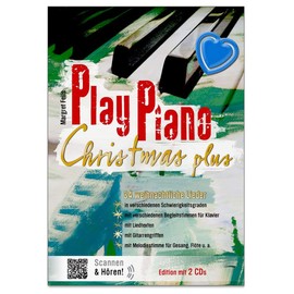 Play Piano Christmas Plus – Livre de Chansons de Noël Margret feils avec 2 CD – pour tous les ans Toujours – chaque titre dans 4 niveaux – avec cœur Note colorée Pince