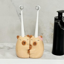 Ceramic Toothbrush Holder for Bathroom, Set of 2 Cute Capybara Shape Tooth Brush Holders Pencil Holder for Bathroom Countertop Home Office Table Decor