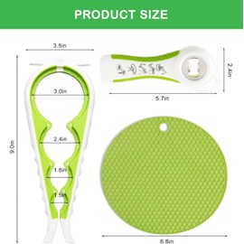 ALINK Jar Opener for Weak Hands, Seniors with Arthritis, 5 in 1 Multi Function Bottle Opener Lid Opener with Non Slip Rubber Jar Opener Gripper PadOpener (Green)