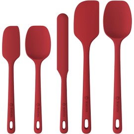 ChefAide 5 Pieces Silicone Spatula Set, Food Grade Rubber Spatula, Upgrade Strong Handle with Ergonomic Grip, Heat Resistant Up to 600°F for Nonstick Cookware, Cooking Red