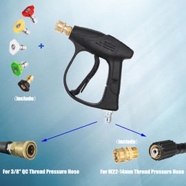 Pressure Washer Short Gun, 4350 PSI High Power Washer Spray Gun with 3/8'' Quick Connect and M22-14mm Adapter, Pressure Washer Handle with 5 Pressure Washer Nozzle Tips for Foam Cannon Gun Car Wash