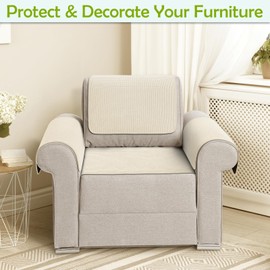 Couch Arm Covers, Sofa Arm Covers, Waterproof Armrest Cover for Sofa, Armchair, Loveseat, Non-Slip Recliner Arm Cover, Sofas Headrest Cover, Arm Chair Covers Set of 2 (Cream, 24"×20")