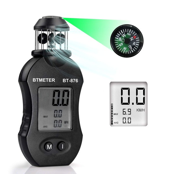 BTMETER BT-876 Cup Anemometer, Digital Anemometer, Wind Anemometer, Small Wind Meter, Compass, Wind Direction, Wind Speed Measurement, KM/H, KTS, M/S, MPH, Convenient to Carry, For Outdoor Weather Stations, Japanese Instruction Manual (English Language Not Guaranteed)