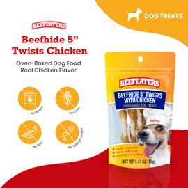 Beefeaters Dog Treats - Beefhide 5in Twist with Chicken 1.41oz, Case of 12 | High Protein, Low Fat, Enriched with Vitamins & Minerals | Promotes Clean Teeth | Dog Training Treats for All Dog Sizes
