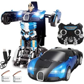 KWARE 2.4Ghz Transformer Remote Control Car – Talking Auto Bot RC Drifting Car & Robot - Sound FX Lights – One Touch Transform - Rechargeable Radio Controlled RC Car, Blue