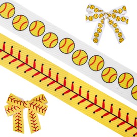 BOXOB 2 Rolls 5 Yards Softball Ribbon, 0.98in Width Baseball Ribbons Sports Grosgrain Bands DIY Crafts Decoration for Sport Party Team Events Gift Wrapping Hair Bows