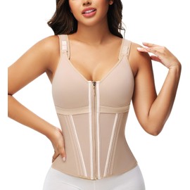SHAPSHE Waist Trainer Corset for Women Tummy Control Sport Workout Body Shaper Vest for Women Postpartum Gym Zipper and Hooks Tan
