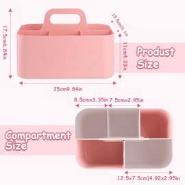 Basket Organiser with Handle, Multi-Purpose Plastic Basket with 5 Compartments, Removable Cleaning Basket, Portable Craft Basket, Desk Basket, Stackable Storage for Art, Makeup, Office Supplies (Pink)