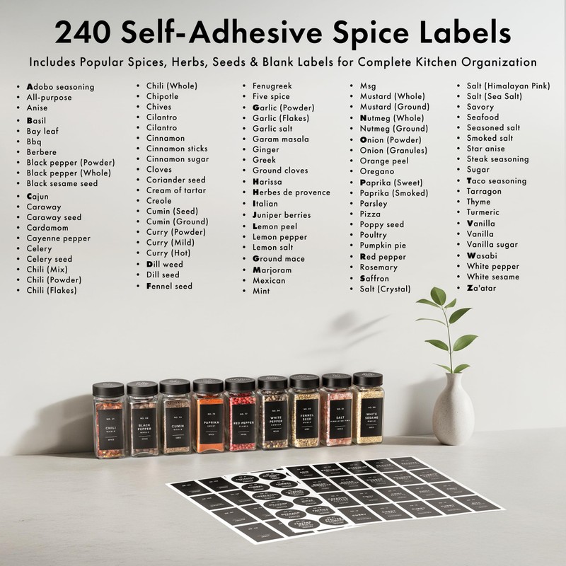 EDELHAUS Glass Spice Jars with Label and Stainless Steel Lids