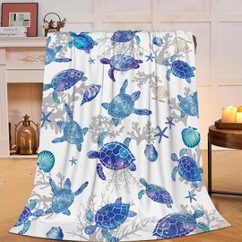 Sea Turtle Blanket Ocean Fleece Throw Blanket Super Soft Warm Cozy Fuzzy Plush Sea Turtle Blanket Gifts for Girls Boys Kids Room Decor 40"X50"