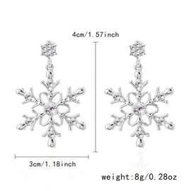 Snowflake Earring Winter Snowflake Flower Drop Dangle Earrings Hypoallergenic Clear Cubic Zirconia Earrings for Women Christmas Gifts(Pearl B)