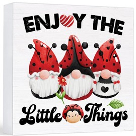 Inspirational Decor Farmhouse Enjoy the Little Things Wood Sign Spring Gnomes Decorations Country Home Living Room Table Desk Decor (5 x 5 Inches)