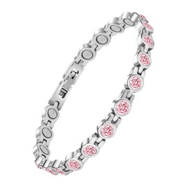 JEROOT Energetix Women's Magnetic Bracelet Clasp Stainless Steel Bracelet 5 mm Pink Zirconia