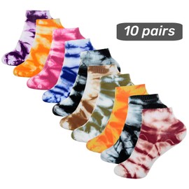 manipepe 10 Pairs Women Cotton Tie Dye Socks Ankle Socks Low-Cut Socks Novelty No-Show Socks