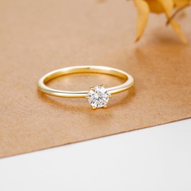 Titaniumcentral Women's Rings Slim Front Ring Gold Silver Round Cubic Zirconia Simple Dainty Promise Engagement Rings Wedding Rings, Zirconia, Cubic Zirconia