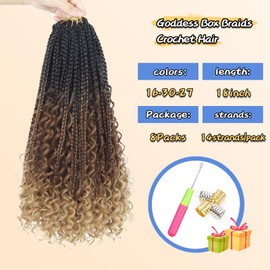 Goddess Box Braids Crochet Hair for Black Women Black Bohemian Crochet Braids 18inch Boho Pre Looped Box Braid Crochet Hair(18 Inch (Pack of 8), #1B)
