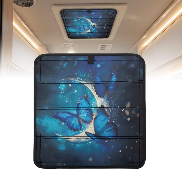 SUITOSELFY RV Skylight Cover,Blue Butterfly Print Camper Roof Vent Insulator