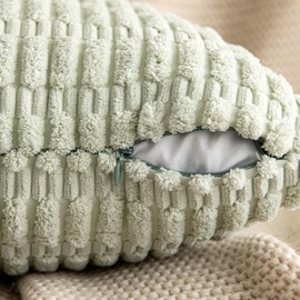 MIULEE Pack of 2 Corduroy Decorative Throw Pillow Covers 18x18 Inch Soft Boho Striped Pillow Covers Modern Farmhouse Home Decor for Sofa Living Room Couch Bed Light Green