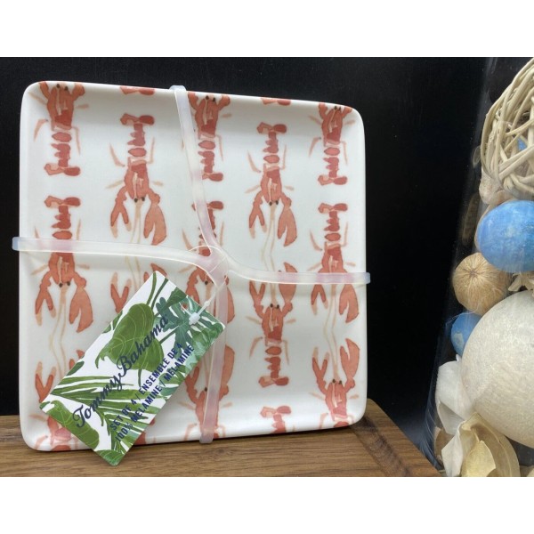 TOMMY BAHAMA MELAMINE Lobster Red White Square Appetizer Plates NEW