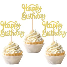 36 PCS Happy Birthday Cupcake Toppers Glitter Birthday Cupcake Picks Decorations for Celebrating Birthday Party Supplies Gold