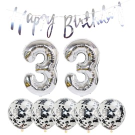 Chaungfu 33th Birthday Decoration Happy Birthday Banner Balloons 33 Years Old Birthday Party Supplies Helium