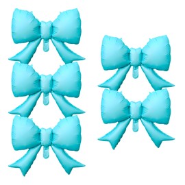FBQ 5 Pcs Blue Bow Balloons Birthday Balloons Bow Themed Girl Birthday Party Bachelorette Baby Shower Party Decorations Supplies