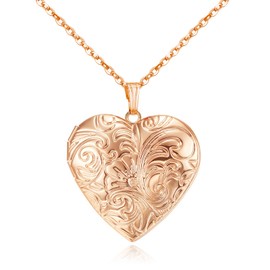 YOUFENG Locket Necklace that Holds Pictures Flower Lockets Necklaces Pendant 18K Gold Plated Gifts Jewelry Rose Gold Heart