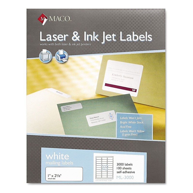 MACO ML3000 White Laser/Inkjet Shipping & Address Labels, 1 x